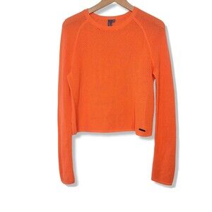 Sweaty Betty Active Wear Open Knit Long Sleeve Top SZ SM Idol Orange weave mesh